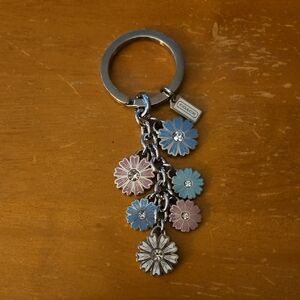 Coach Daisy Enamel Charm Key Ring - Light Blue & Pink